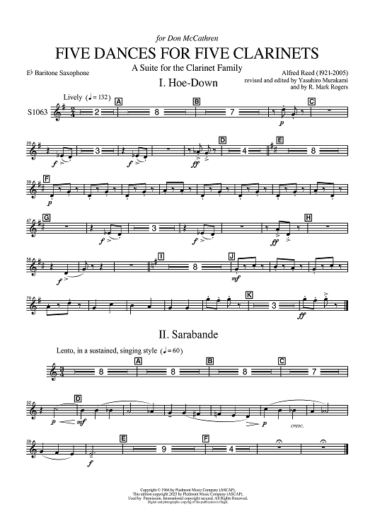 Five Dances for Five Clarinets - Eb Baritone Saxophone