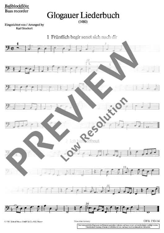 Glogauer Liederbuch - Bass Recorder