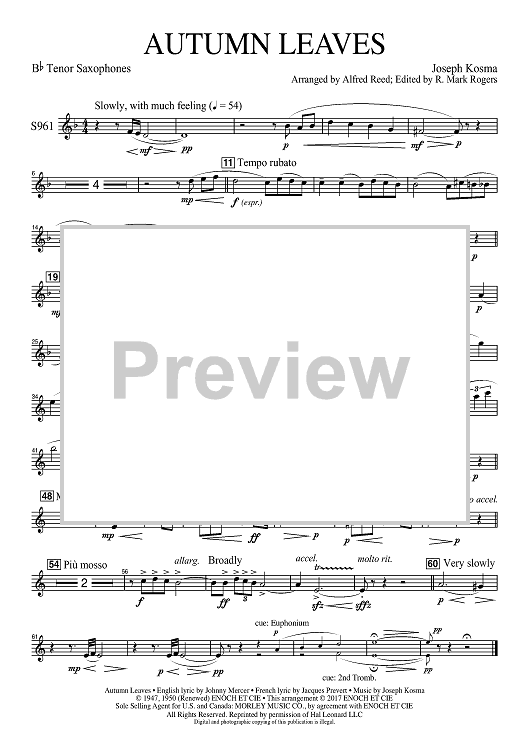 Autumn Leaves (Les feuilles mortes) - Bb Tenor Sax