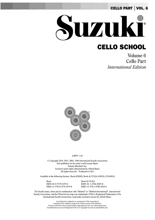 Suzuki Cello School, Volume 6 - Cello Part