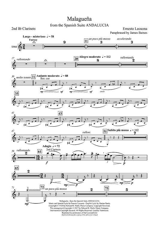 Malaguena: from the Spanish Suite ANDALUCIA - Bb Clarinet 2