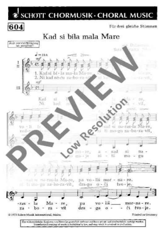 Kad si bila mala Mare - Choral Score