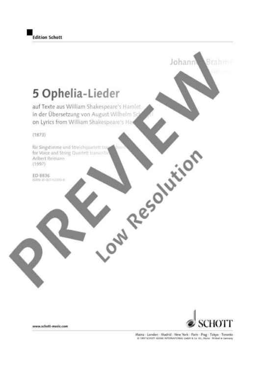 5 Ophelia-Lieder - Score and Parts