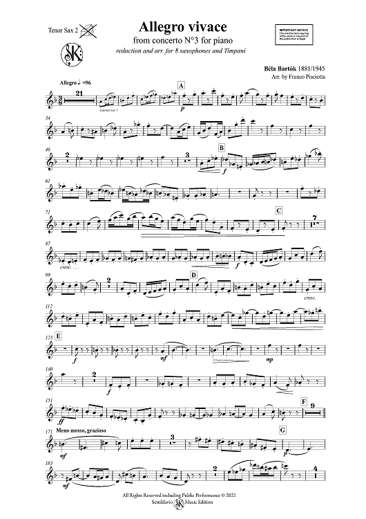 Allegro vivace -  from concerto N°3 for piano - Tenor Sax 2