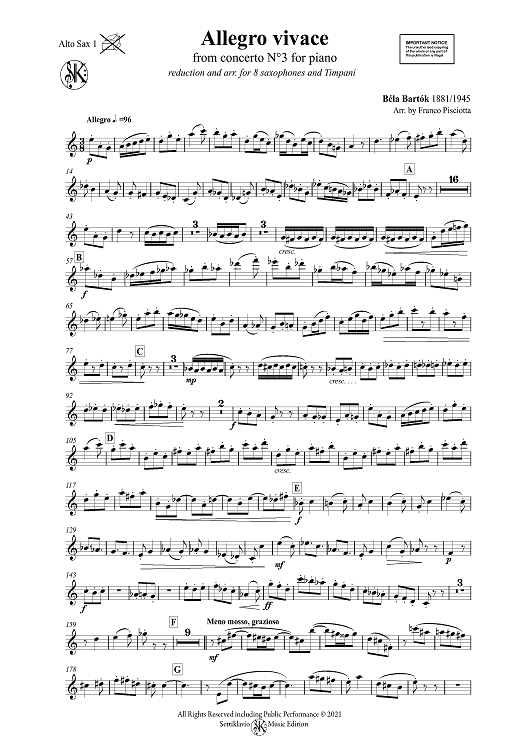 Allegro vivace -  from concerto N°3 for piano - Alto Sax 1