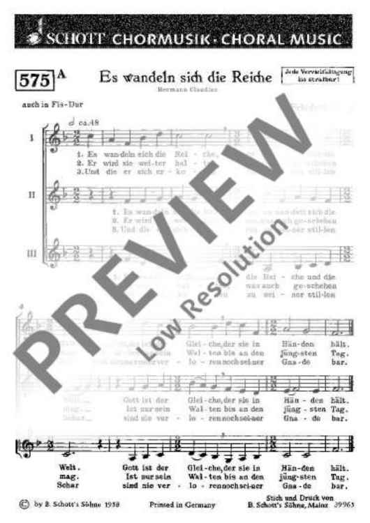 Es wandeln sich die Reiche / Eh ich mich niederlege - Choral Score