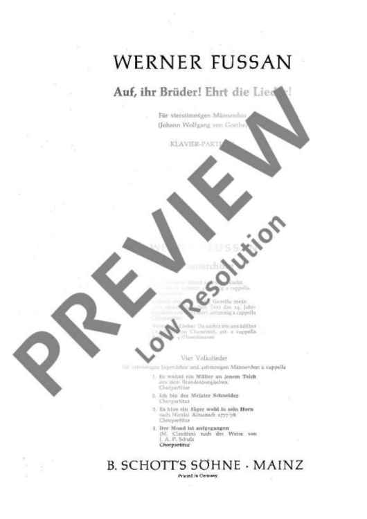 Auf ihr Brüder! Ehrt die Lieder! - Piano Score