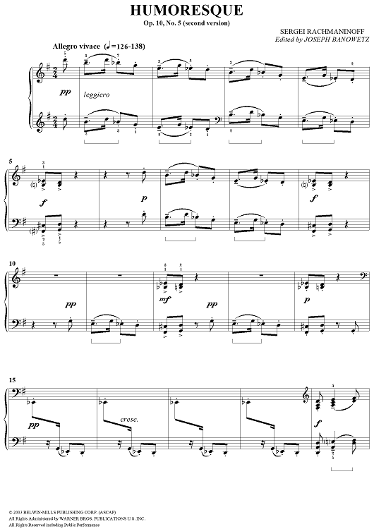 Humoresque, Op. 10, No. 5 (second version)