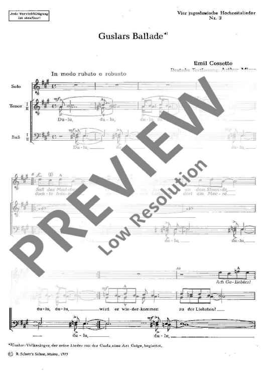 Jugoslawische Hochzeitslieder - Choral Score