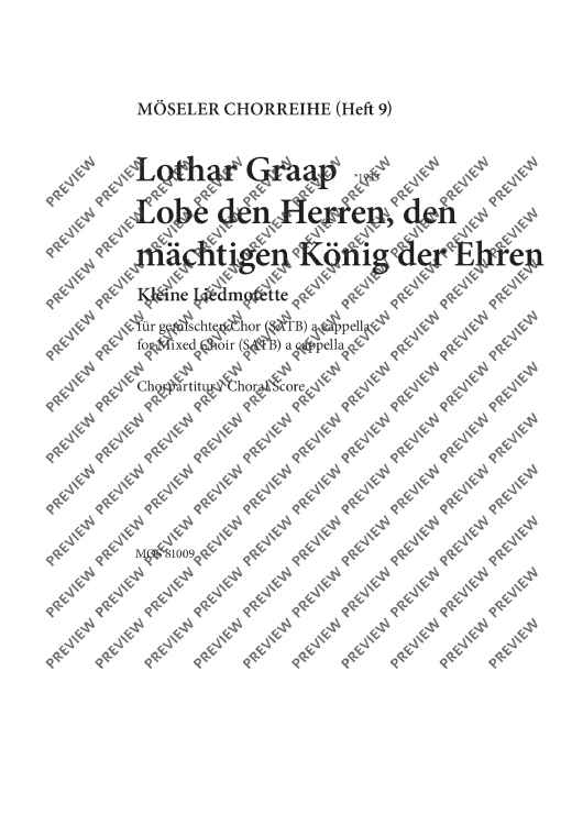 Praise the Lord, the mighty king of honor - Choral Score