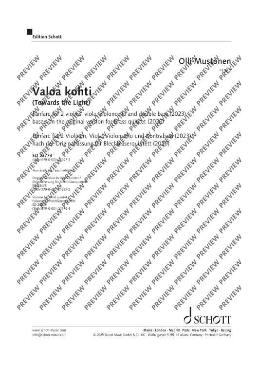 Valoa kohti (Towards the Light) - Score and Parts