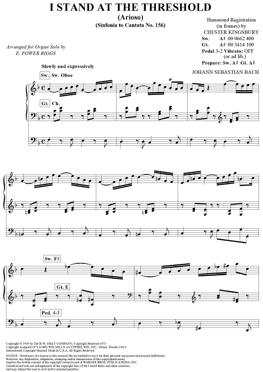 bach organ pedal solo "I Stand at the Threshold", arioso (Sinfonia to Cantata No.  156)" Sheet Music for Organ Solo