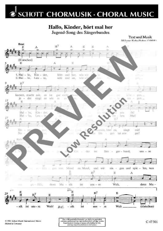 Hallo Kinder, hört mal her - Choral Score