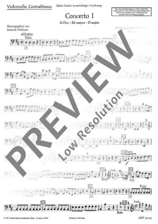 Concerto I D Major - Cello/double Bass