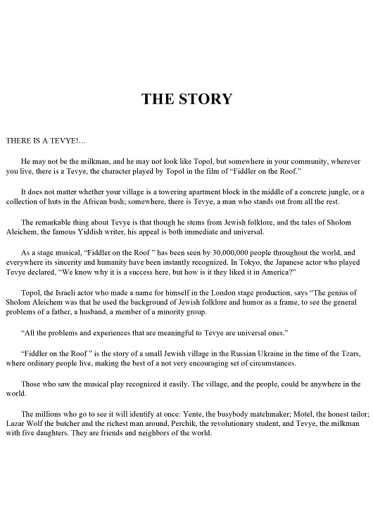 Fiddler on the Roof - The Story/Bios