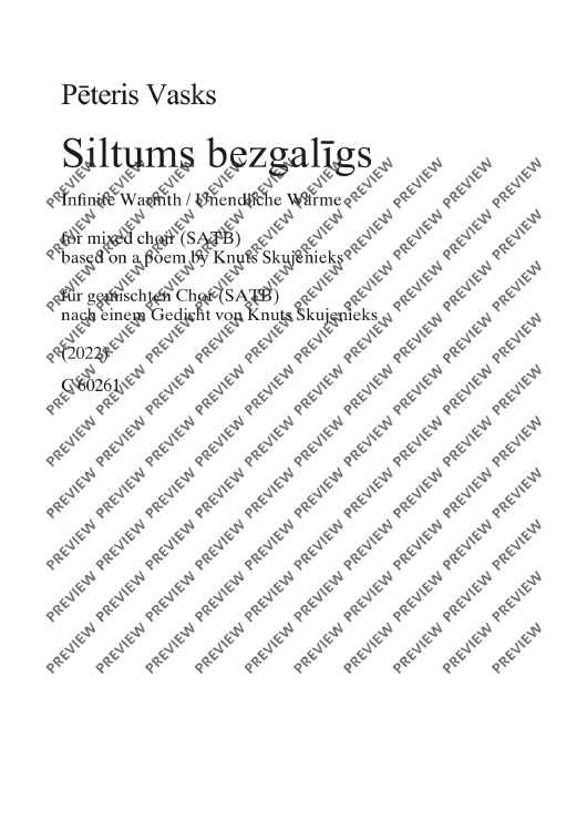 Siltums bezgaligs (Infinite Warmth / Unendliche Wärme) - Choral Score
