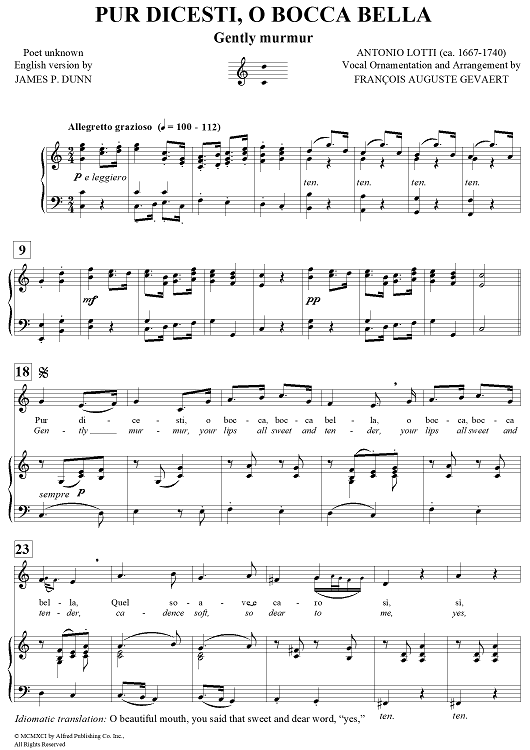 Pur Dicesti, O Bocca Bella (Gently murmur)