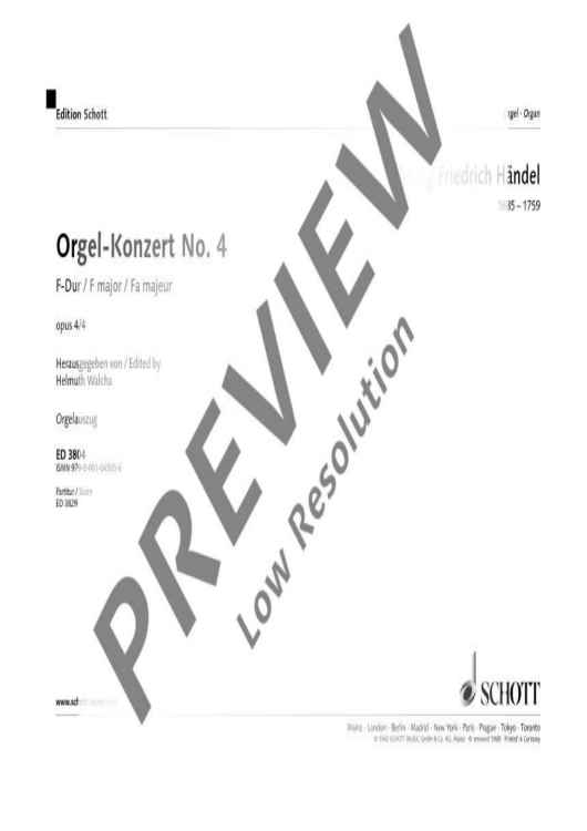 Organ Concerto No. 4 F Major - Organ Reduction