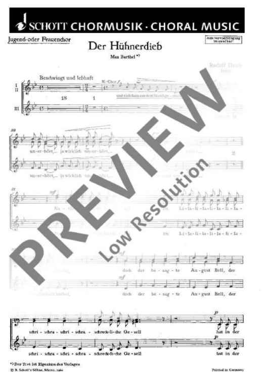 Der Hühnerdieb - Choral Score