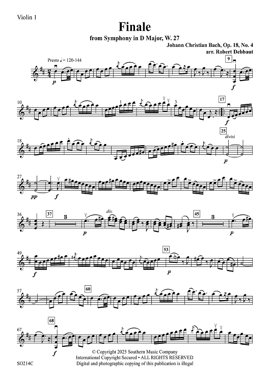 Finale from Symphony in D Major, W. 27 - Violin 1