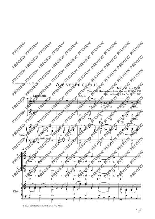 Ave verum corpus" Sheet Music for For Two Part Choir And Piano - Sheet