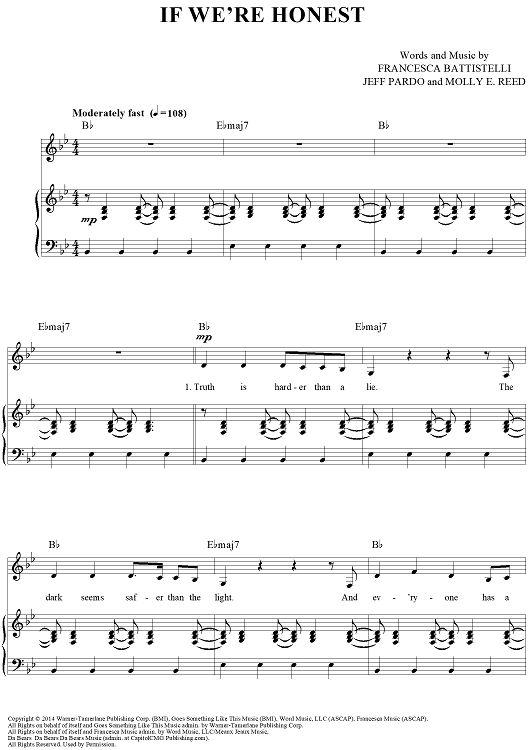 If We're Honest" Sheet Music by Francesca Battistelli for Piano/Vocal/Chords - Sheet Music Now