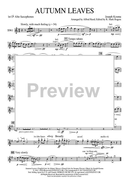 Autumn Leaves (Les feuilles mortes) - Eb Alto Sax 1