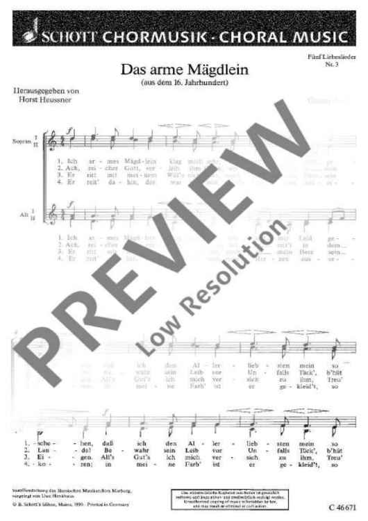 Fünf Liebeslieder - Choral Score