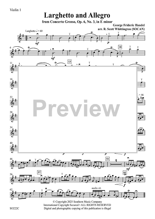 Larghetto and Allegro Op. 6 No. 3 - Violin 1