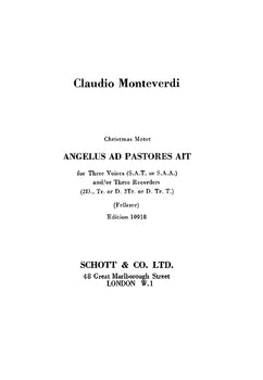 Angelus ad pastores ait - Vocal And Performing Score
