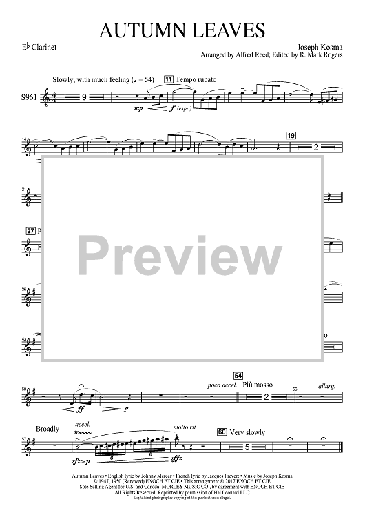 Autumn Leaves (Les feuilles mortes) - Eb Clarinet