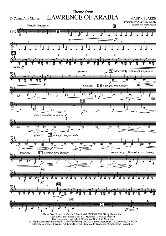 Lawrence of Arabia - Eb Contra Alto Clarinet / Bb Contra Bass Clarinet