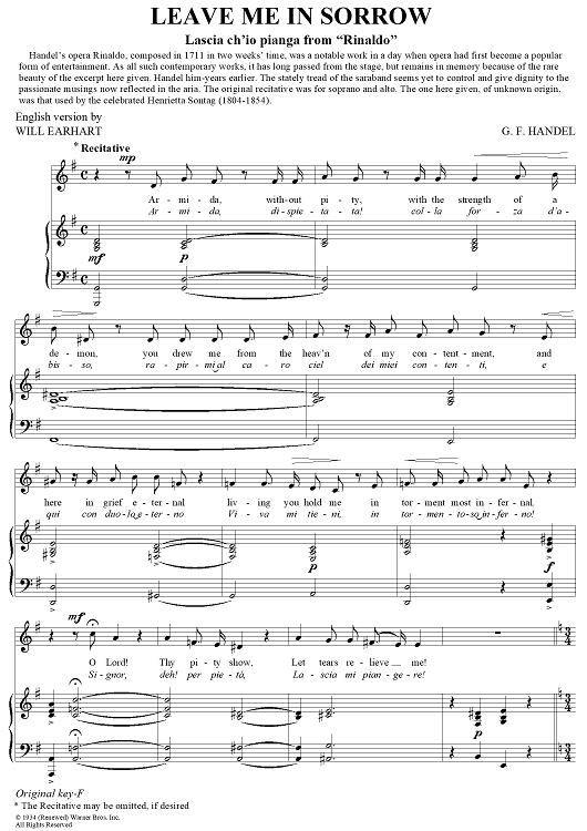Leave Me In Sorrow (Lascia ch'io pianga from "Rinaldo"