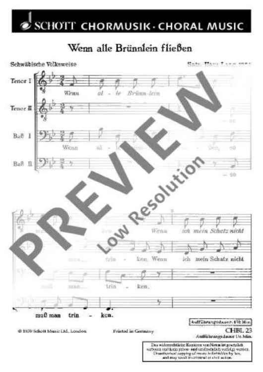 Wenn alle Brünnlein fließen - Choral Score