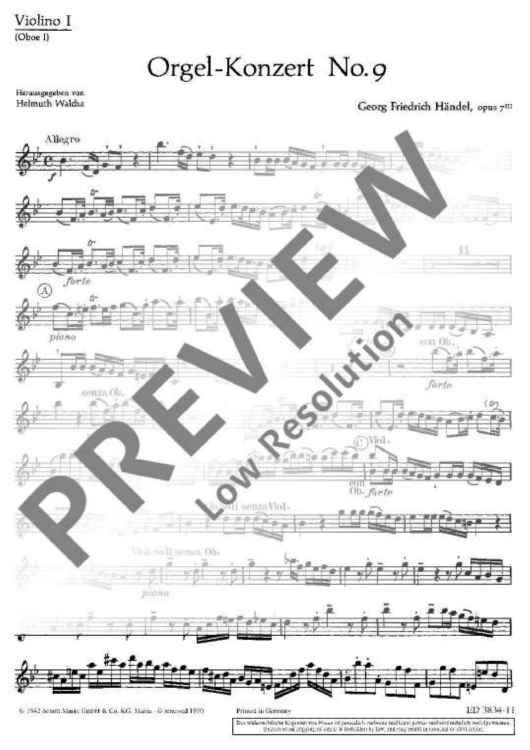 Organ Concerto No. 9 B Major - Violin I/oboe I