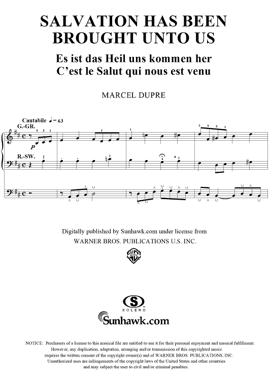 Salvation Has Been Brought Unto Us, from "Seventy-Nine Chorales", Op. 28, No. 26
