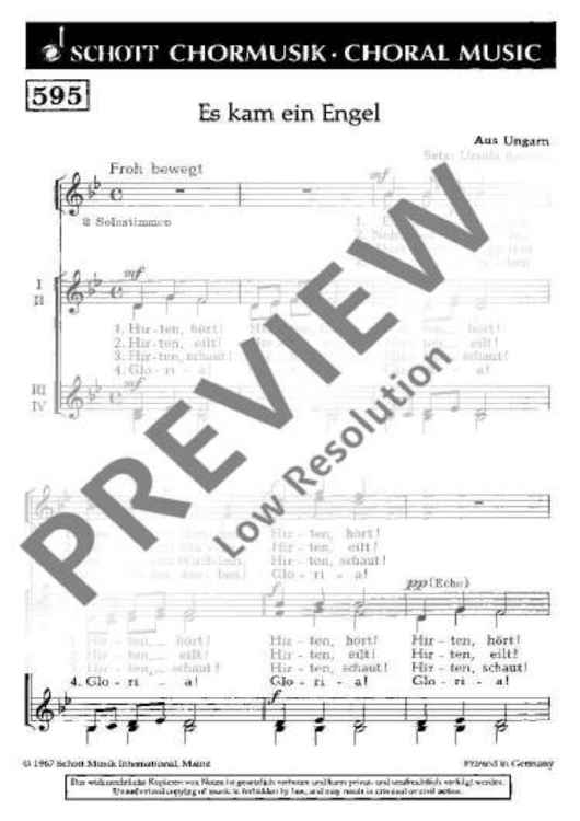 Es kam ein Engel vom hohen Himmel - Choral Score