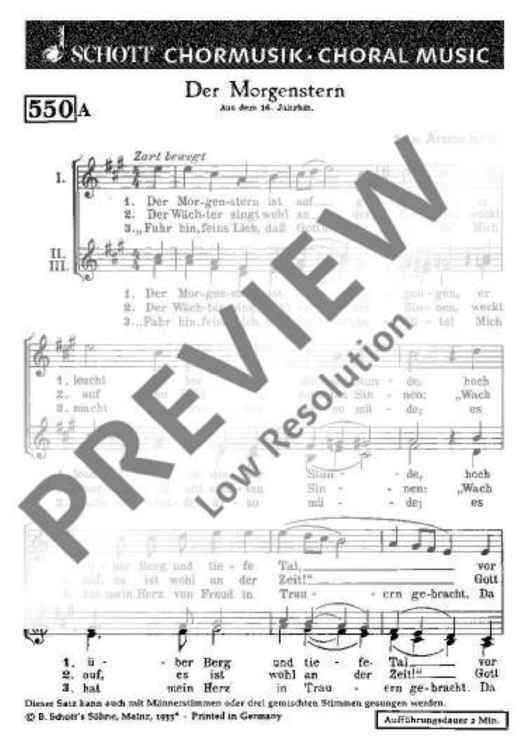 Der Morgenstern ist aufgegangen / Weiß mir ein Blümlein blaue - Choral Score