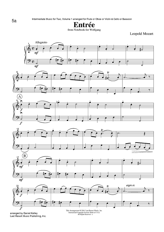 Entrée - from Notebook for Wolfgang