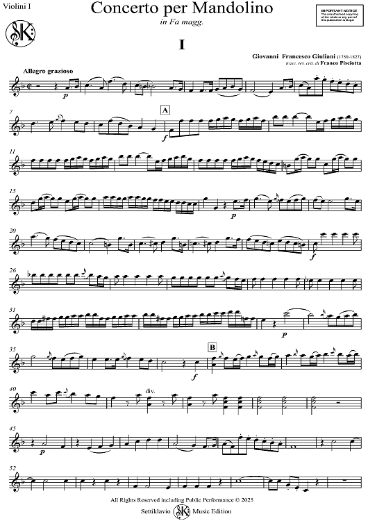 Concerto for Mandolin and Orchestra in F major - Violin 1