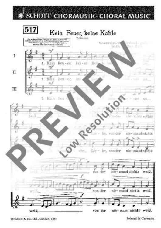 Kein Feuer, keine Kohle - Choral Score