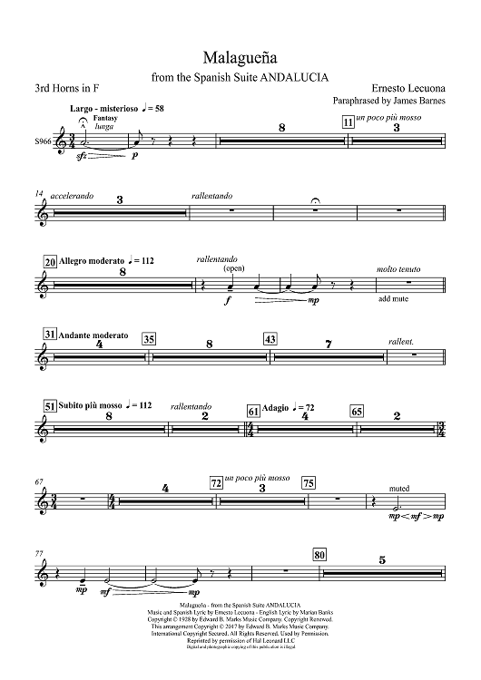 Malaguena: from the Spanish Suite ANDALUCIA - F Horn 3