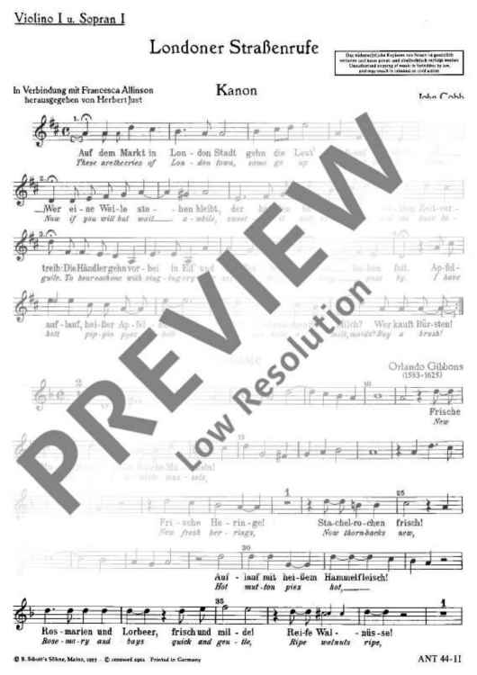 Londoner Straßenrufe - Violin I / Soprano I