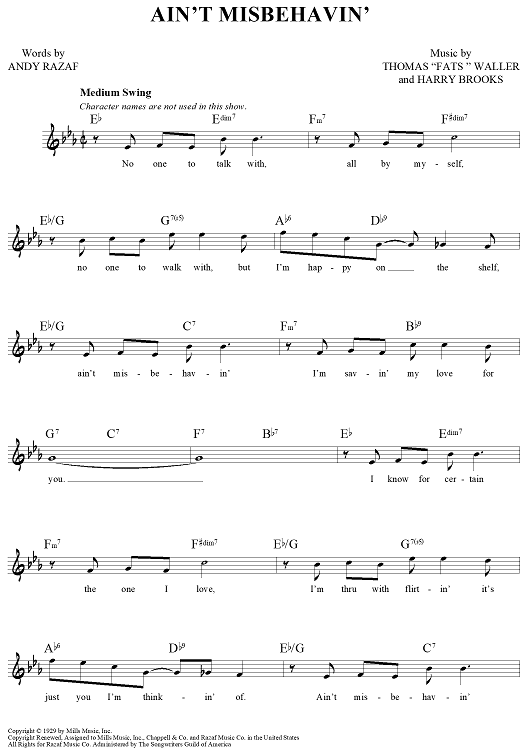 ボーカル ビッグバンド譜面：Ain't Misbehavin' Ain't Misbehavin