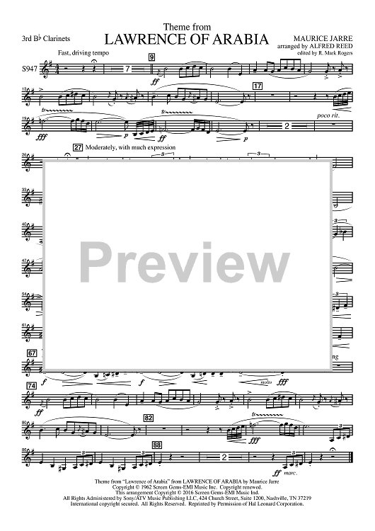 Lawrence of Arabia - Bb Clarinet 3