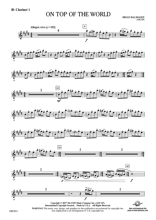 On Top of the World - Bb Clarinet 1