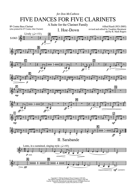 Five Dances for Five Clarinets - Bb Contra Bass Clarinet