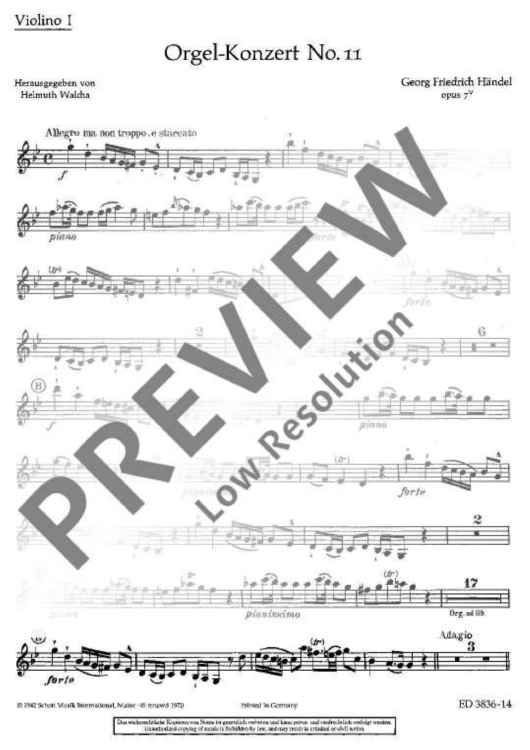 Organ Concerto No. 11 G Minor - Violin I