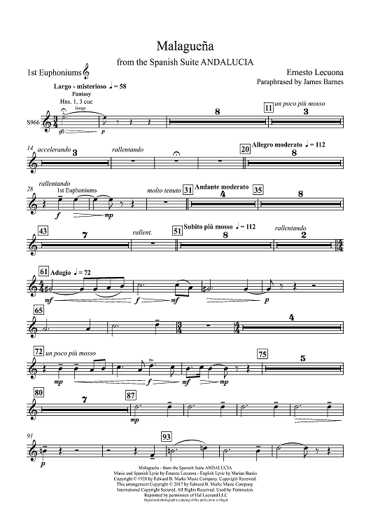 Malaguena: from the Spanish Suite ANDALUCIA - Euphonium 1 TC