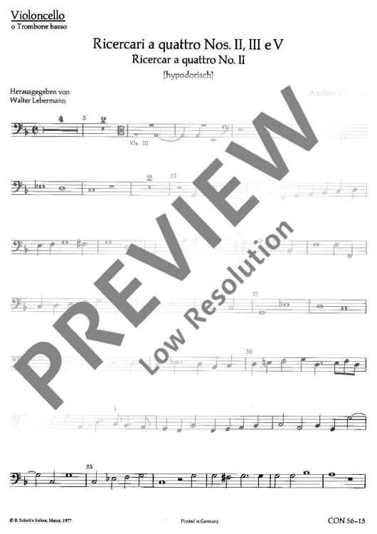 Ricercari a quattro - Violoncello